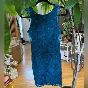 Hailey Logan Teal Backless Lace Dress